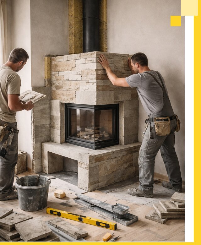 Угловые камины под ключ проект, монтаж и отделка в Чебоксарах