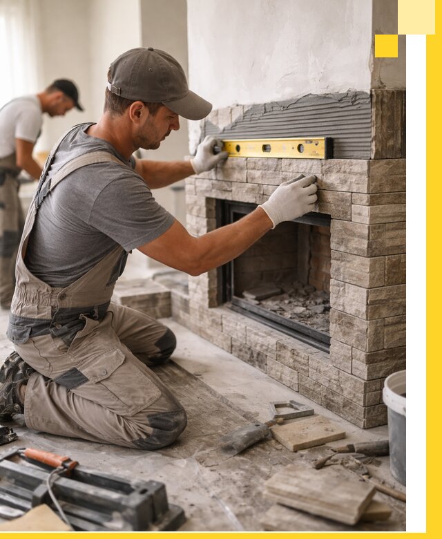 Облицовка каминов в Чебоксарах, монтаж и отделка натуральным камнем