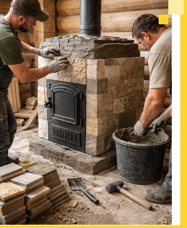 Облицовка банной печи под ключ в Чебоксарах: камень и плитка