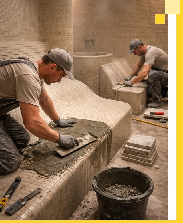 Лежаки для хамама под ключ в Чебоксарах, проект и монтаж