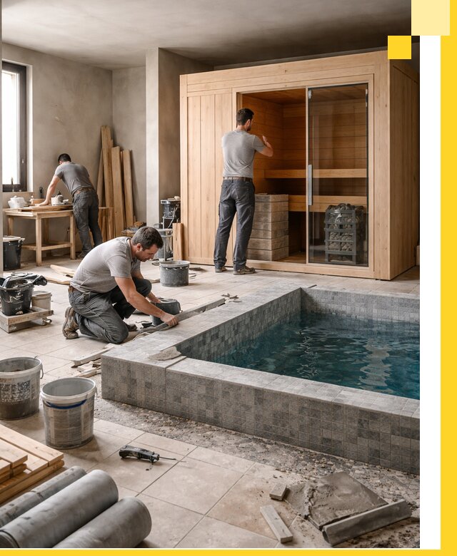 SPA зоны под ключ с бассейном сауной и печью в Чебоксарах